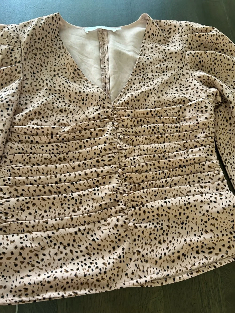 ASTR the label leopard print cinch front puff sleeve top blouse cream brown